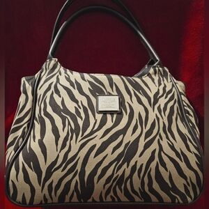 Liz Claiborne Large Animal Print Canvas Satchel/Tote-Brown and Khaki